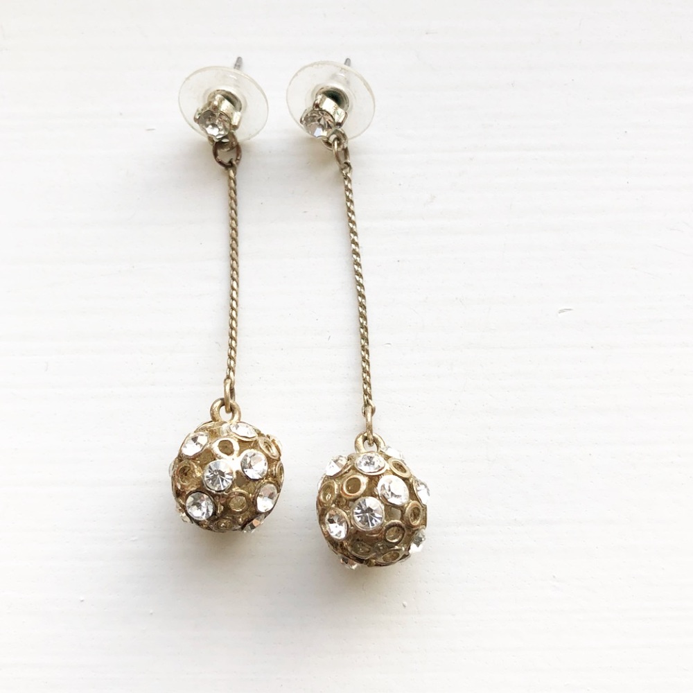 Stunning vintage gold & diamond drop ball earrings - Picture 1 of 7